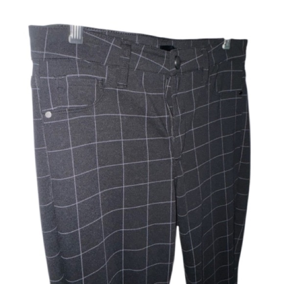 Aqua Black Window Pane Plaid Skinny Pants Large Stretch - Picture 5 of 7
